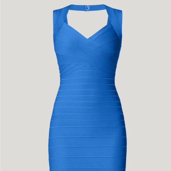 HERVÉ LÉGER Sweetheart Flare Bandage Dress - Bright Blue - Picture 2 of 10